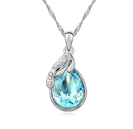 Picture of Teardrop Austrian Crystal Pendant Necklace - Blue Austrian Crystal