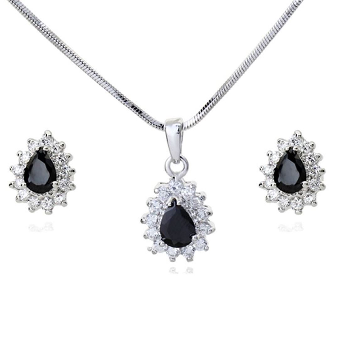 Picture of Crystal Earring Necklace Set - Black Zircon Crystal