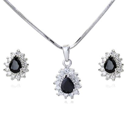 Picture of Crystal Earring Necklace Set - Black Zircon Crystal